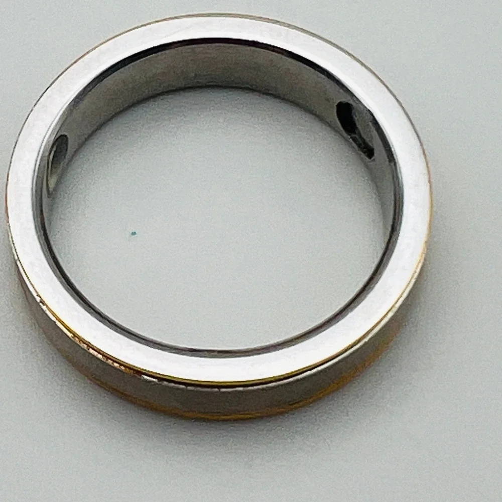 Mens Two Tone Ring Silver Gold Band Minimalist Size 12 Wedding